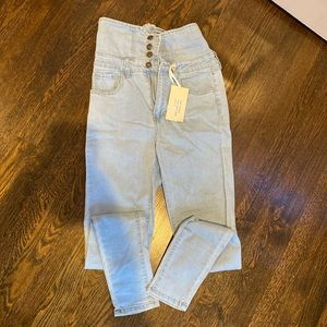 light denim jeans w tie on back